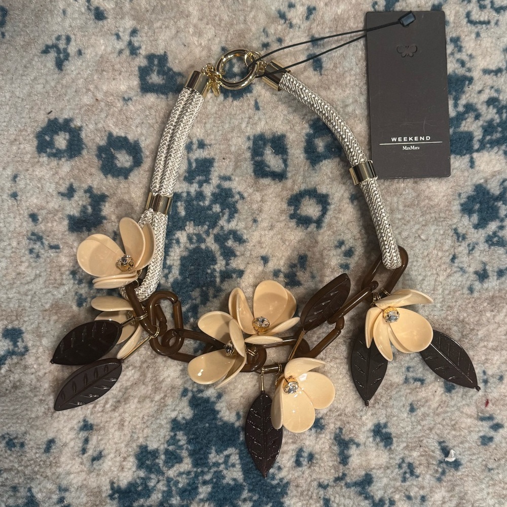 Weekend Max Mara Cream and Brown Floral Necklace